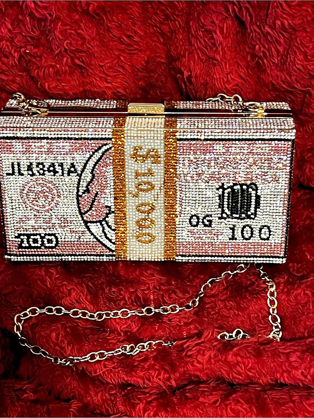 Rhinestone Money Clutch in Pink & Gold Like New